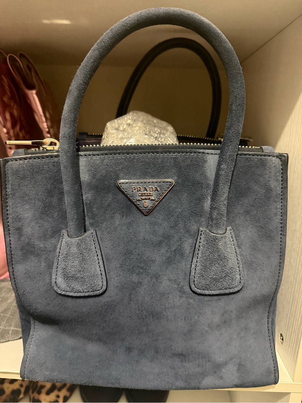 Prada Blue Suede Top-Handle Satchel - Picture 2 of 9